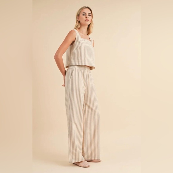 Wishlist Pants - Wishlist Beige & White Striped Cotton Wide-Leg Two Piece Pant Set (Large)